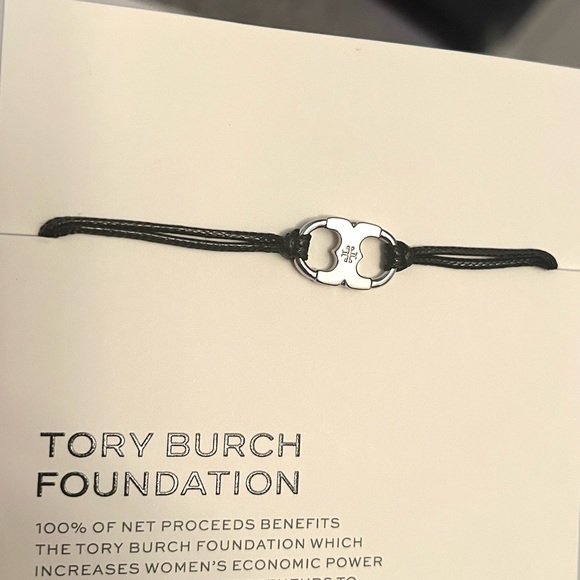 Tory Burch Jewelry - Tory Burch Black Cord Bracelet with Silver Logo Charm